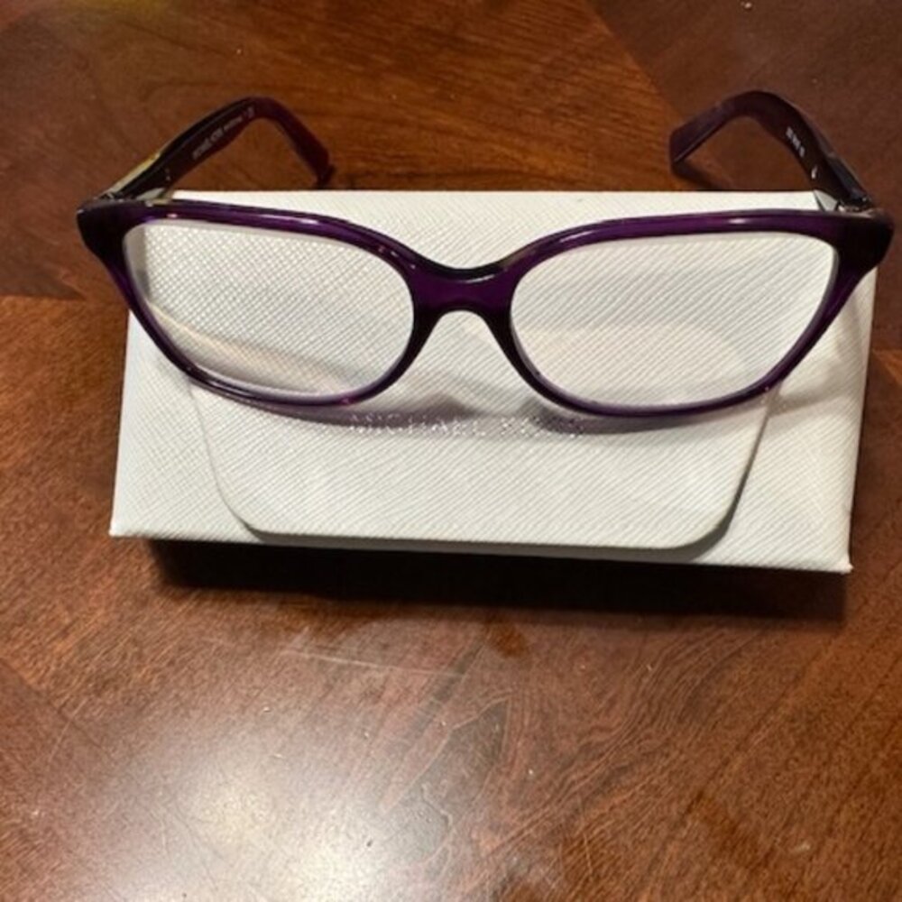 MICHAEL KORS PURPLE GLASSES - LENS ARE PRESCRIPTION.  USE WITH OWN PRESCRIPTION.